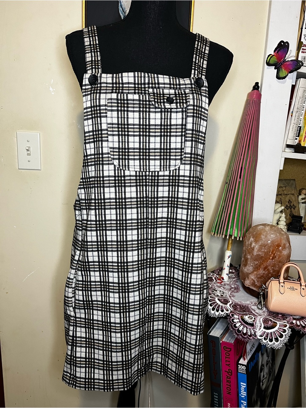Jolt Black & White Plaid Pinafore Mini Dress